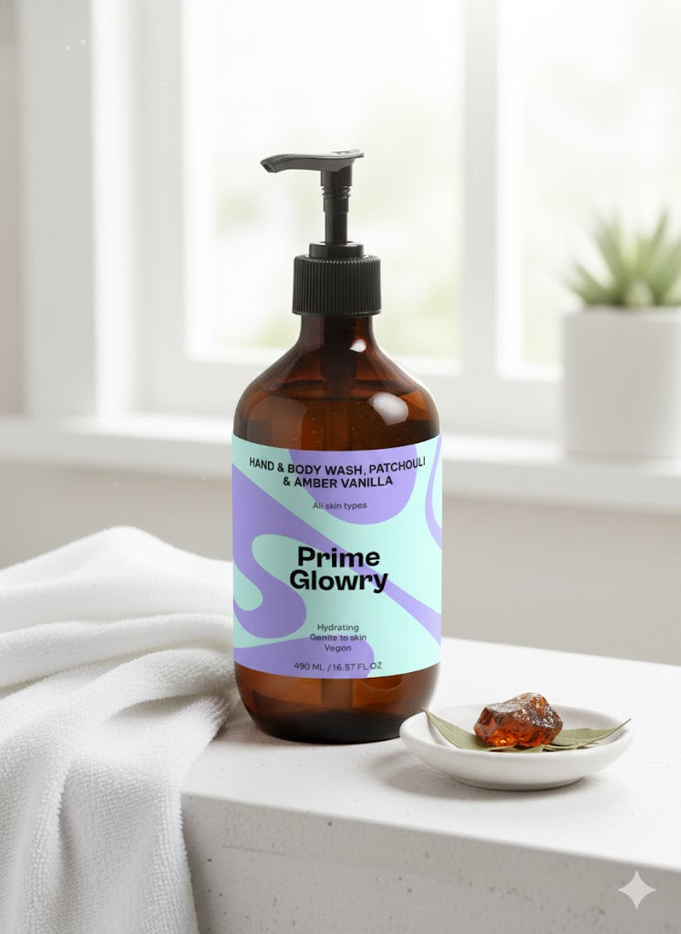 PrimeGlowry Hand & Body Wash, Patchouli & Amber Vanilla