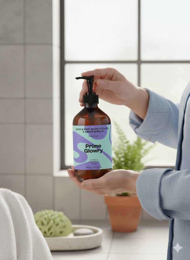 PrimeGlowry Hand & Body Wash, Patchouli & Amber Vanilla