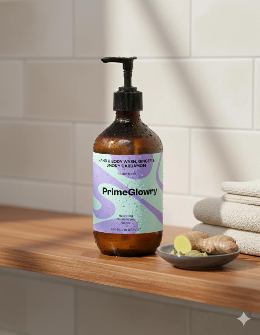 PrimeGlowry Hand & Body Wash, Ginger & Smoky Cardamom