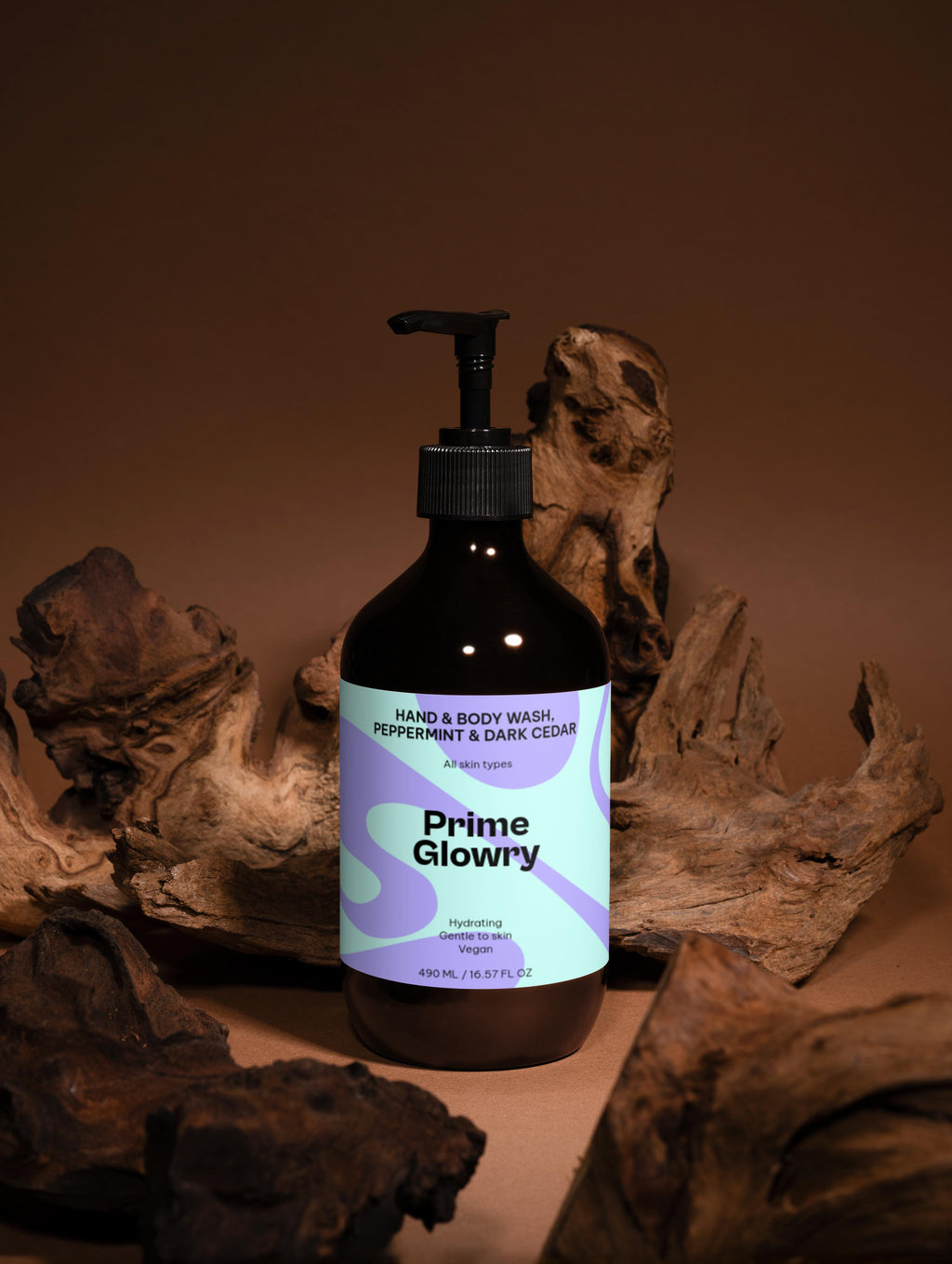 PrimeGlowry Hand & Body Wash, Peppermint & Dark Cedar