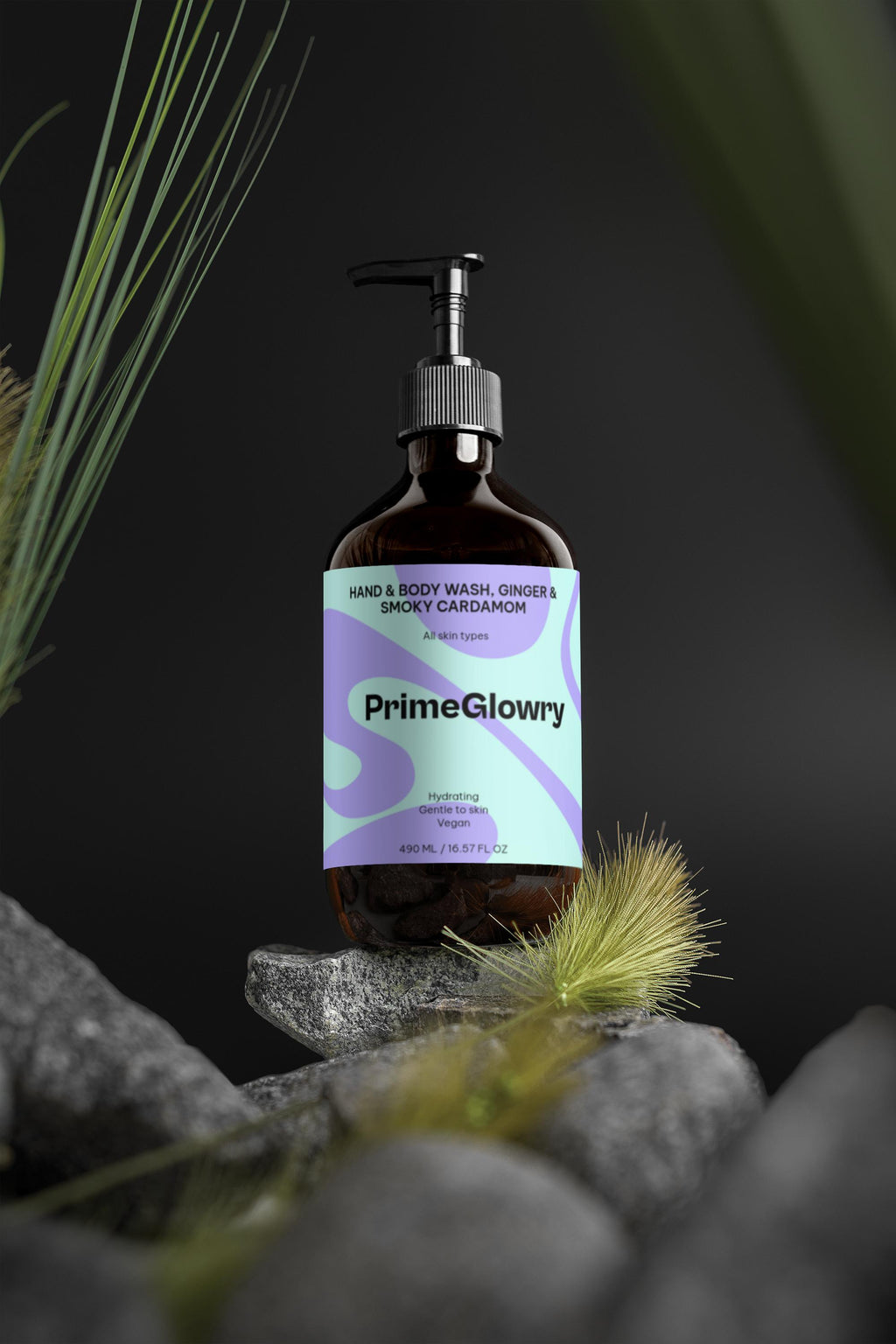 PrimeGlowry Hand & Body Wash, Ginger & Smoky Cardamom