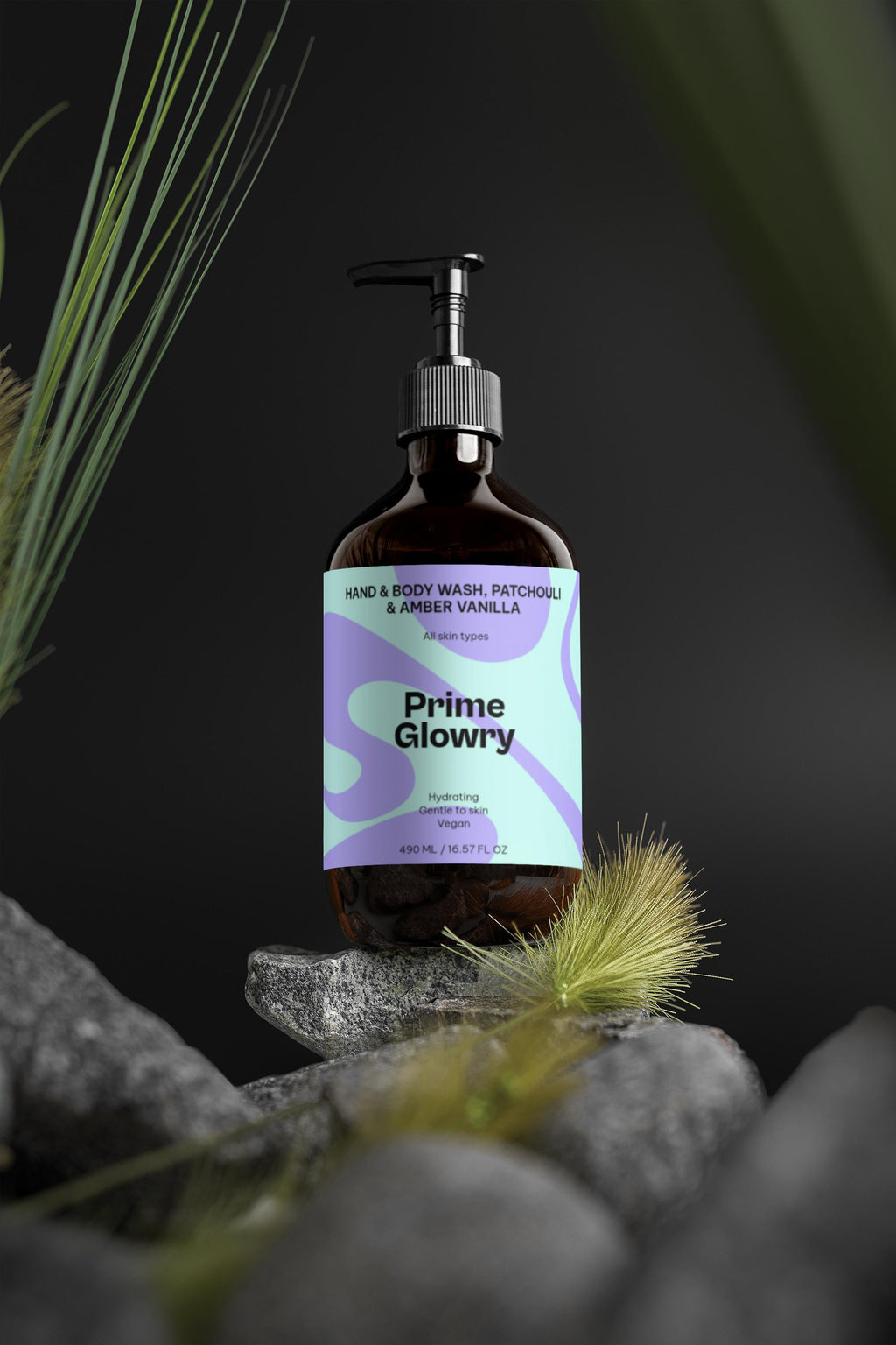 PrimeGlowry Hand & Body Wash, Patchouli & Amber Vanilla